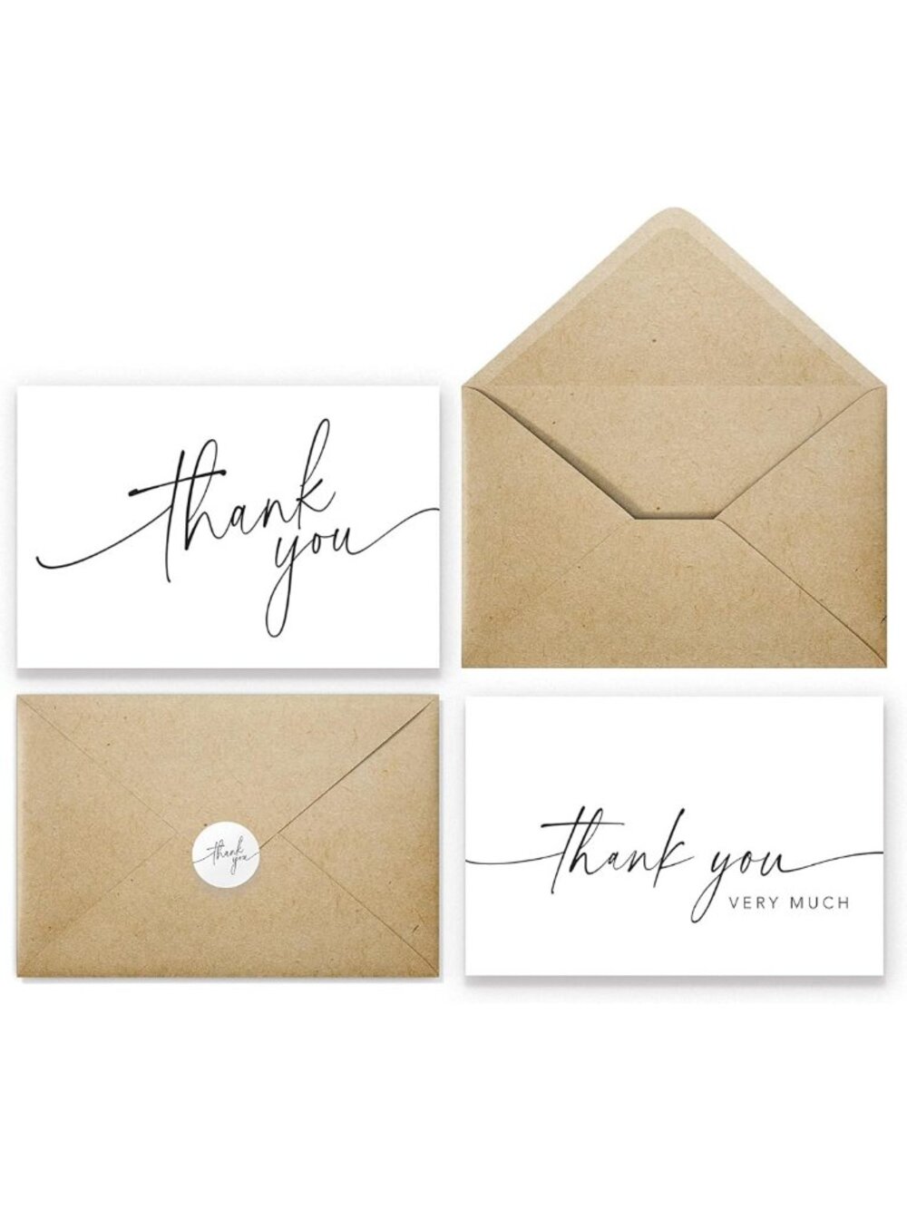 Bulk Thank You Cards with Envelopes & Stickers - 100 Pack, Minimalist Design for